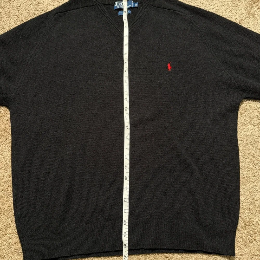 Polo Ralph Lauren Mens XL Black 100% Lambswool V-Neck Sweater Red Pony Logo